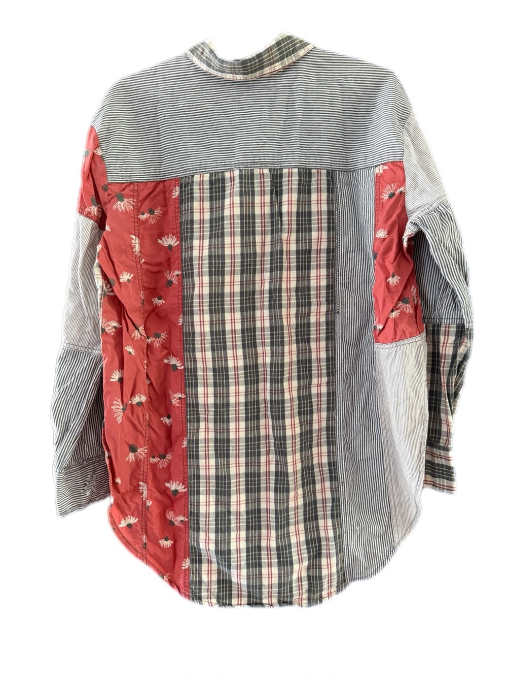 Free People All Patched Up Button Down Shirt Patchwork Plaid Floral Oversized M - Picture 10 of 15